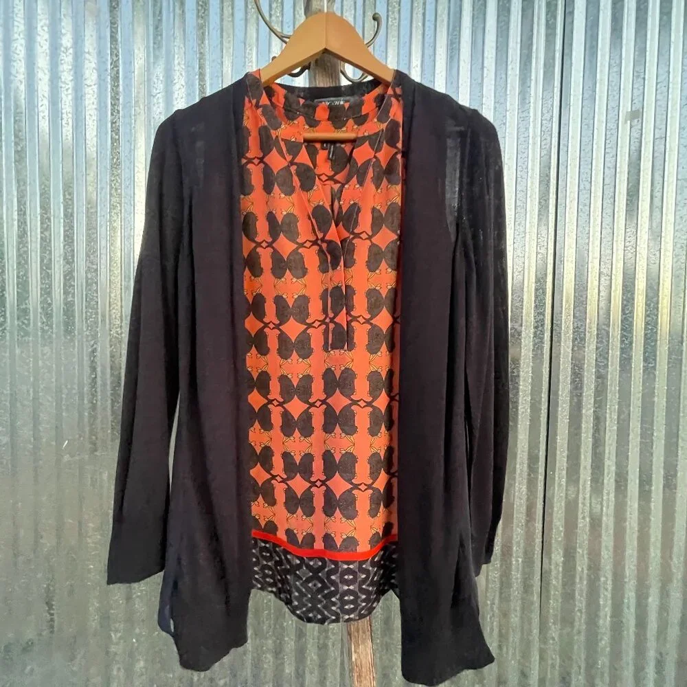 Women's Size Small NIC+ZOE Sleeveless Orange/Black Armadillo Top - Picture 6 of 16